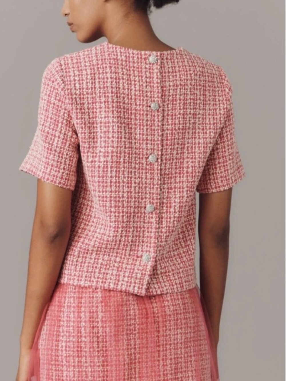 Maeve Tweed Short-Sleeve Top in Pink - Size Small